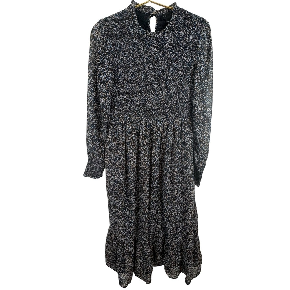 Hatch Maternity Blue Black Floral Long Sleeve Maxi Smocked Dress Size 1 /Small